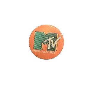 Vintage 1990s MTV Coral & Green Button – 1” Collectible